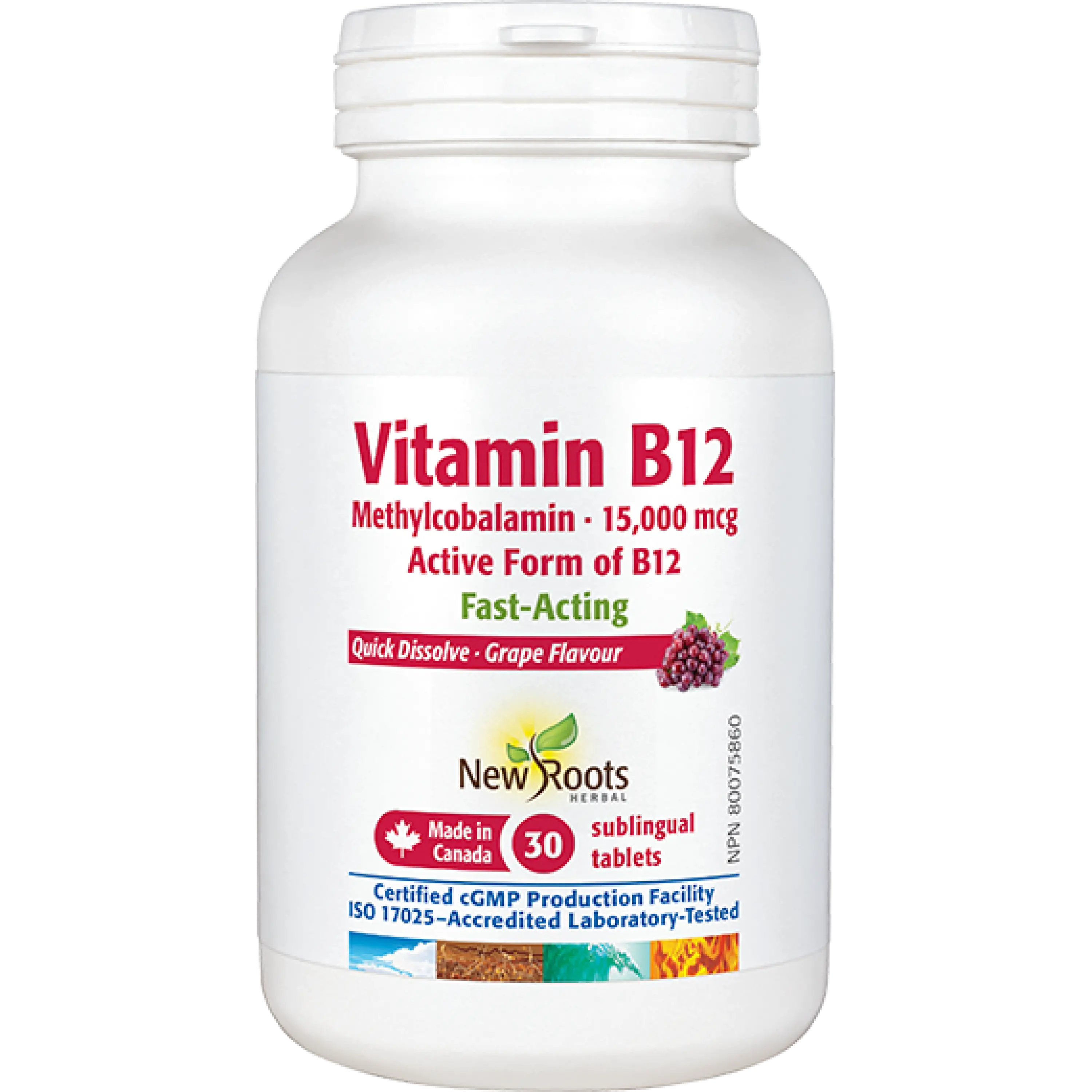 Vitamin B12 Methylcobalamin  15,000 mcg (Sublingual Tablets)  New Roots  Herbal
