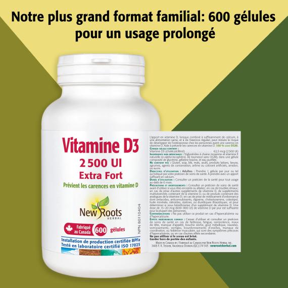Vitamine D3 2 500 UI Extra Fort (Gélules)